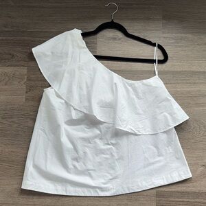 NWT LOFT White Ruffle One-Shoulder Blouse